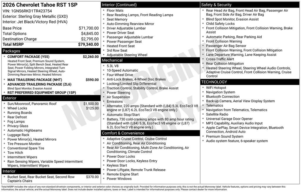 New 2026 Chevrolet Tahoe RST w/ Comfort Package AWD/4WD image 25