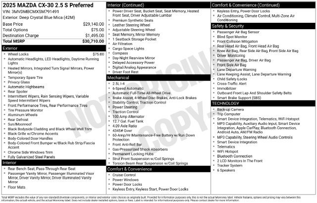 Certified 2025 MAZDA CX-30 AWD 2.5 S w/ Preferred Package image 34