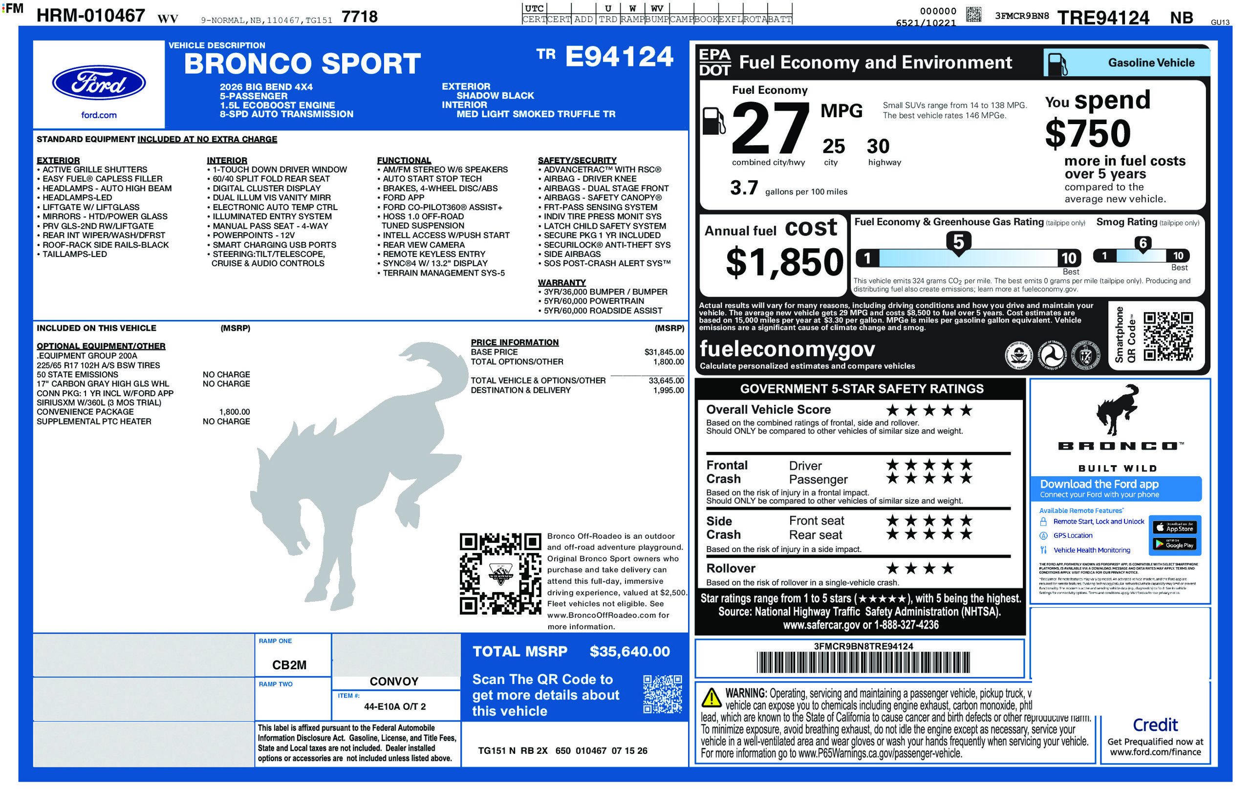 New 2026 Ford Bronco Sport Big Bend w/ Convenience Package AWD/4WD image 6