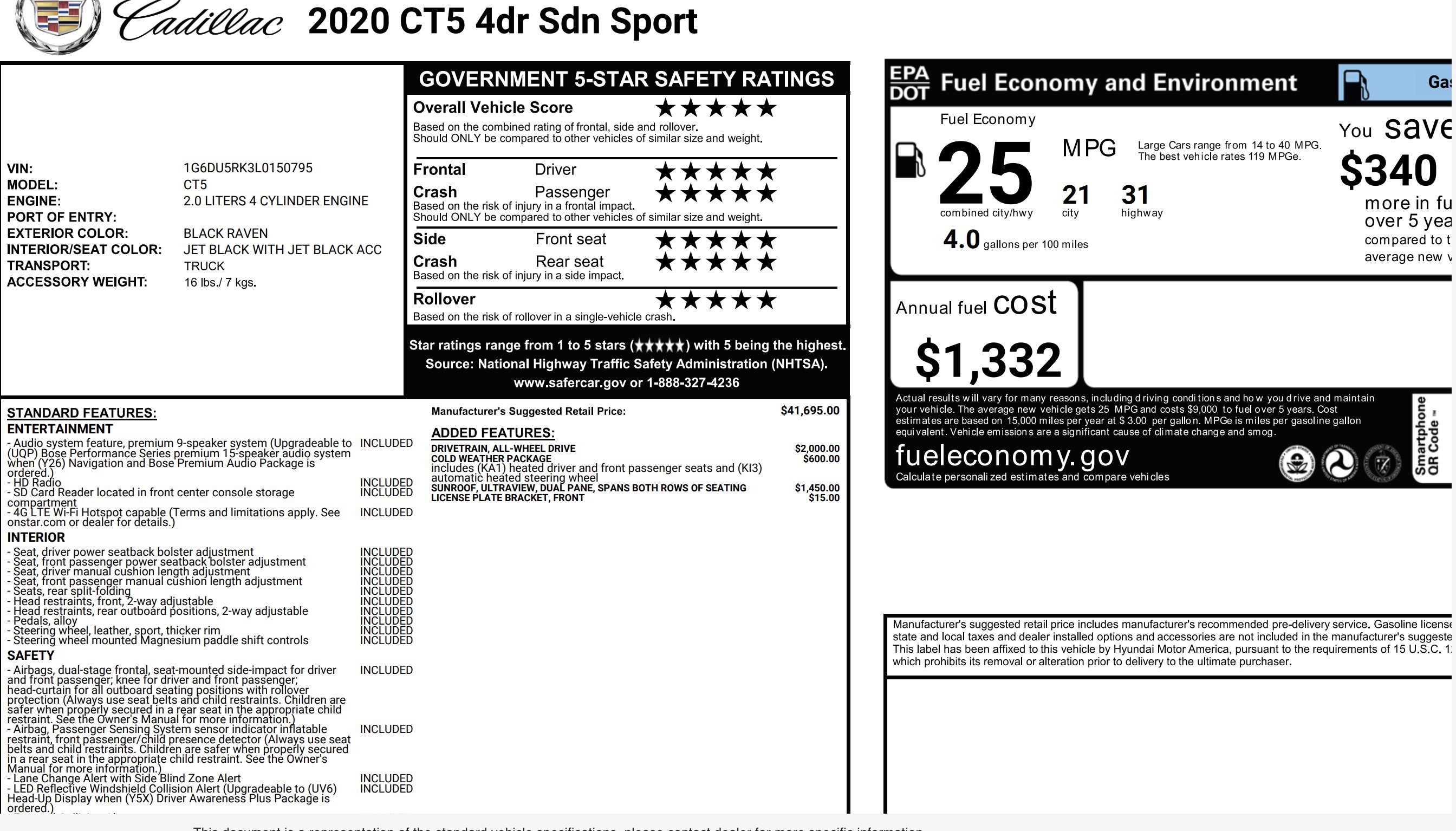 Used 2020 Cadillac CT5 Sport w/ Cold Weather Package AWD/4WD image 4