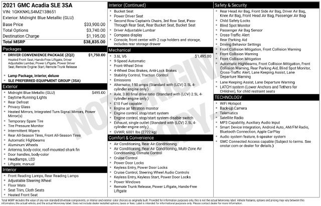 Certified 2021 GMC Acadia SLE w/ Driver Convenience Package FWD image 36