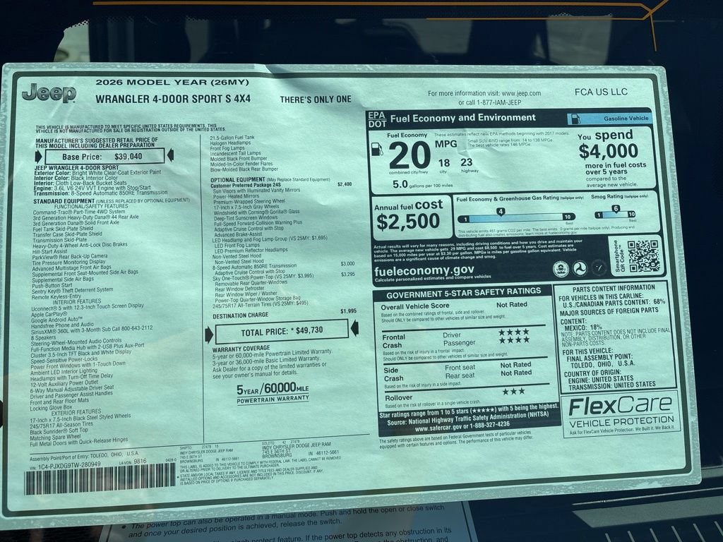 New 2026 Jeep Wrangler Unlimited Sport AWD/4WD image 16