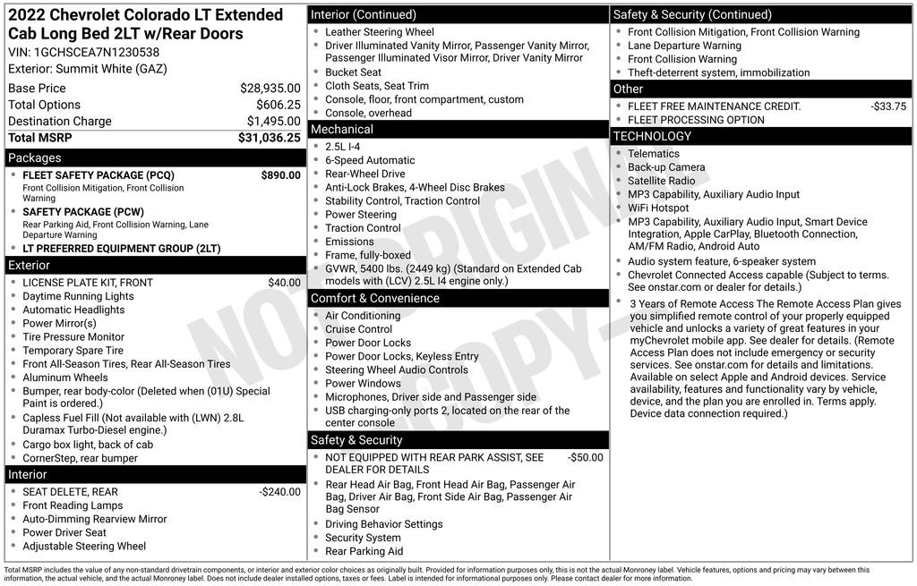 Used 2022 Chevrolet Colorado LT w/ Fleet Safety Package RWD image 17