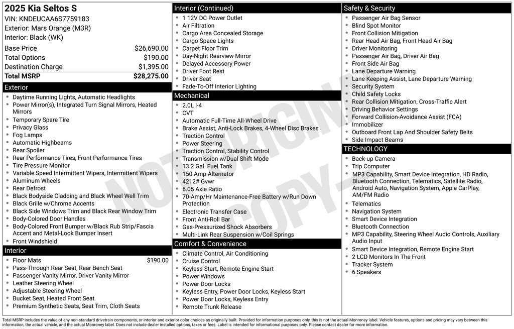 Certified 2025 Kia Seltos S AWD/4WD image 7