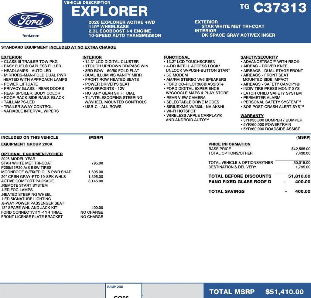 New 2026 Ford Explorer Active w/ Active Comfort Package AWD/4WD image 2