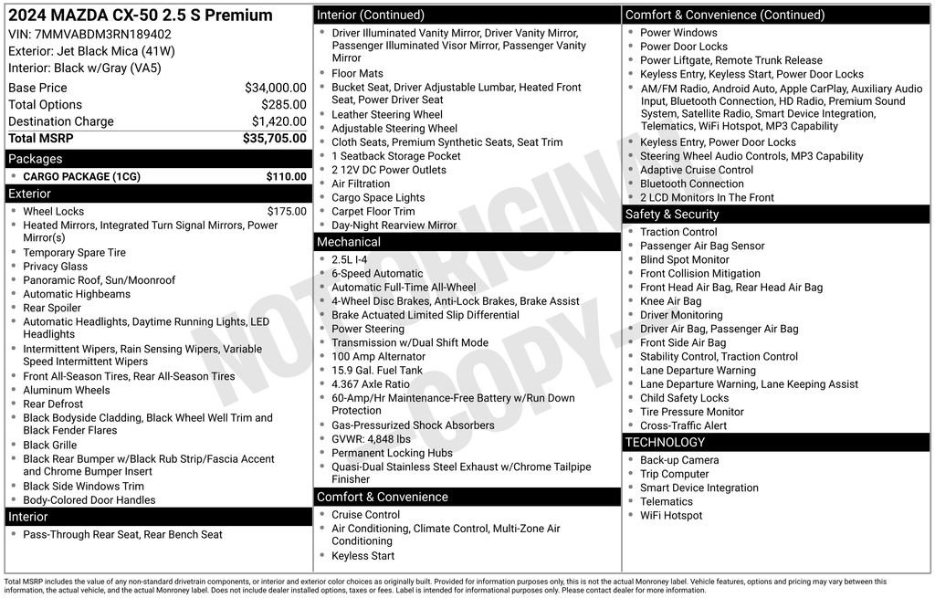 Used 2024 MAZDA CX-50 AWD 2.5 S w/ Cargo Package image 8