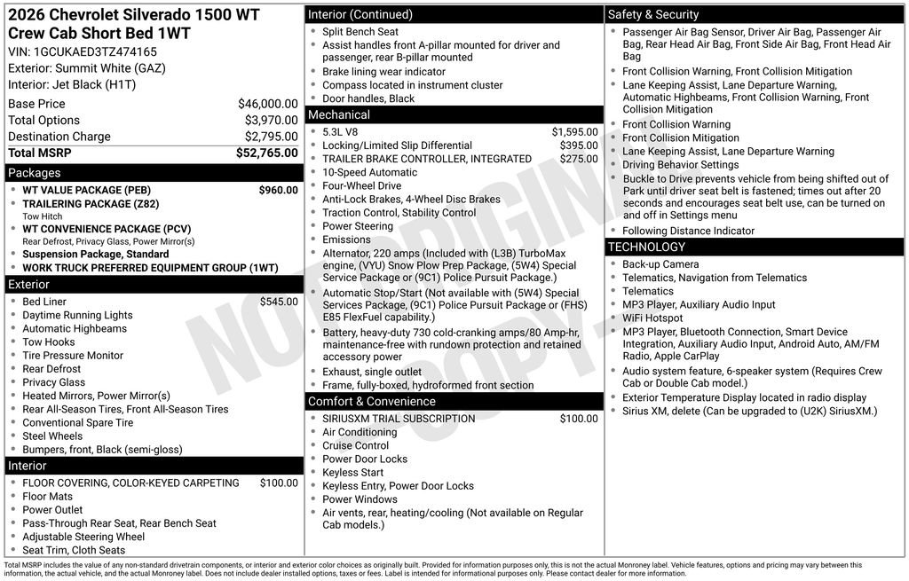 New 2026 Chevrolet Silverado 1500 W/T w/ WT Value Package AWD/4WD image 49