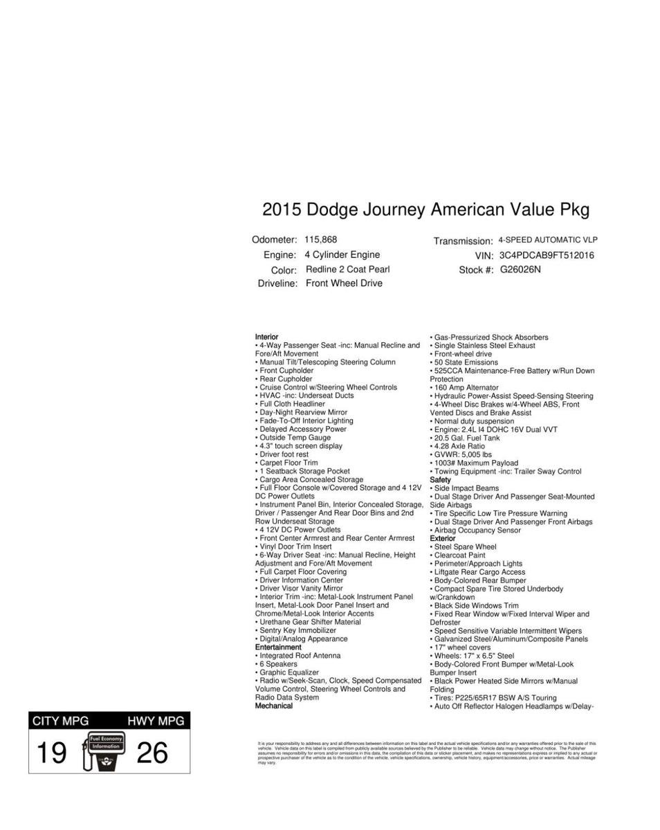 Used 2015 Dodge Journey American Value Package w/ Flexible Seating Group image 4