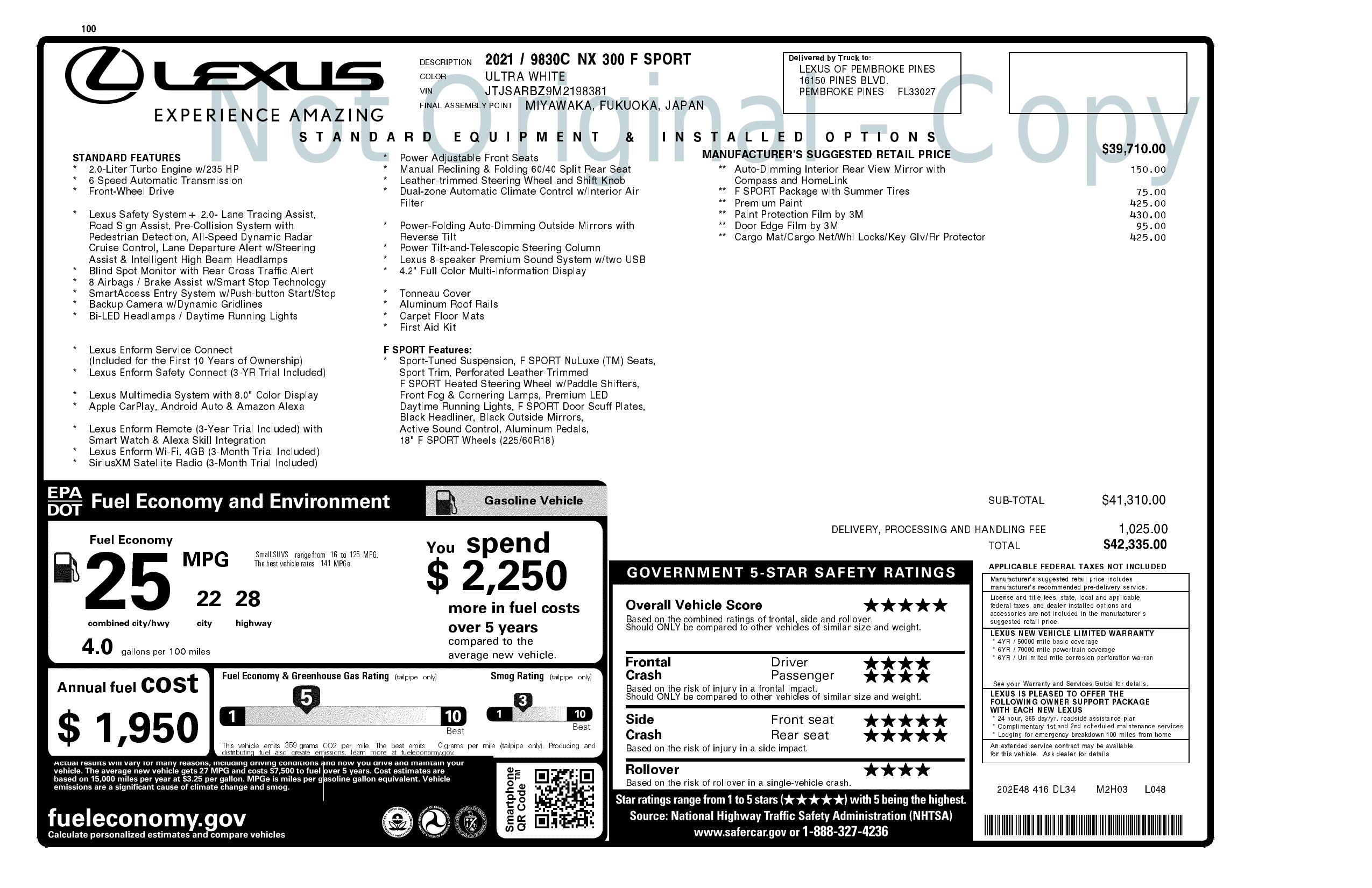 Used 2021 Lexus NX 300 F Sport w/ Accessory Package 2 FWD image 3