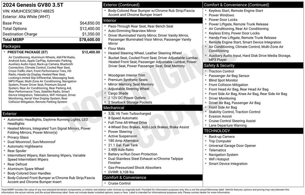 Used 2024 Genesis GV80 3.5T w/ Prestige Package image 34