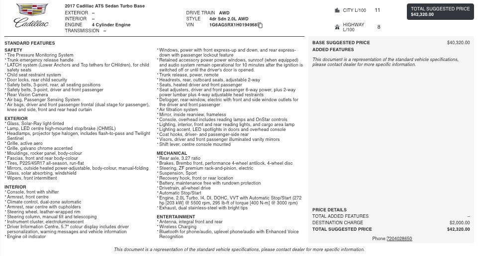 Used 2017 Cadillac ATS 2.0T AWD Sedan image 2
