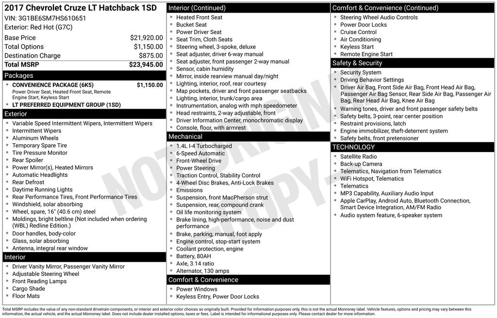 Used 2017 Chevrolet Cruze LT w/ Convenience Package FWD image 6