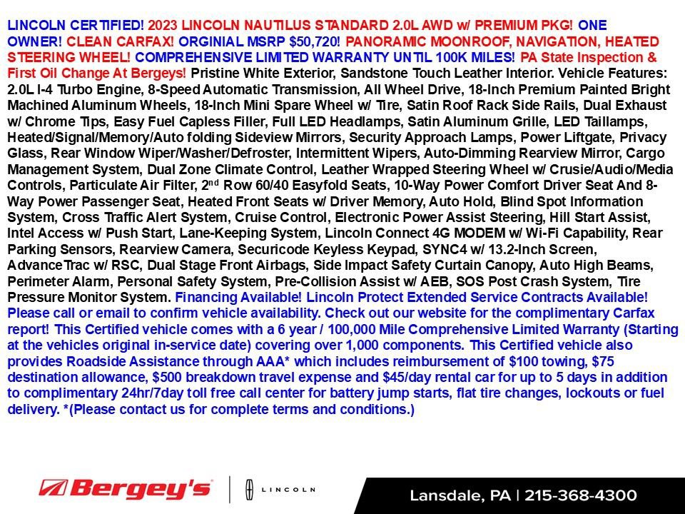 Certified 2023 Lincoln Nautilus AWD w/ Premium Package image 2