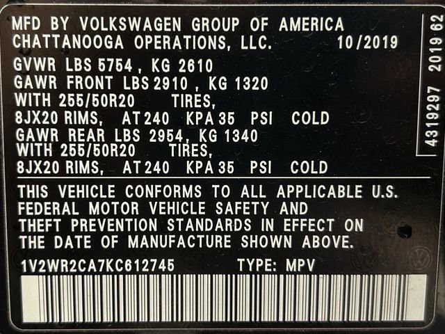 Used 2019 Volkswagen Atlas SE w/ Panoramic Sunroof Package FWD image 38