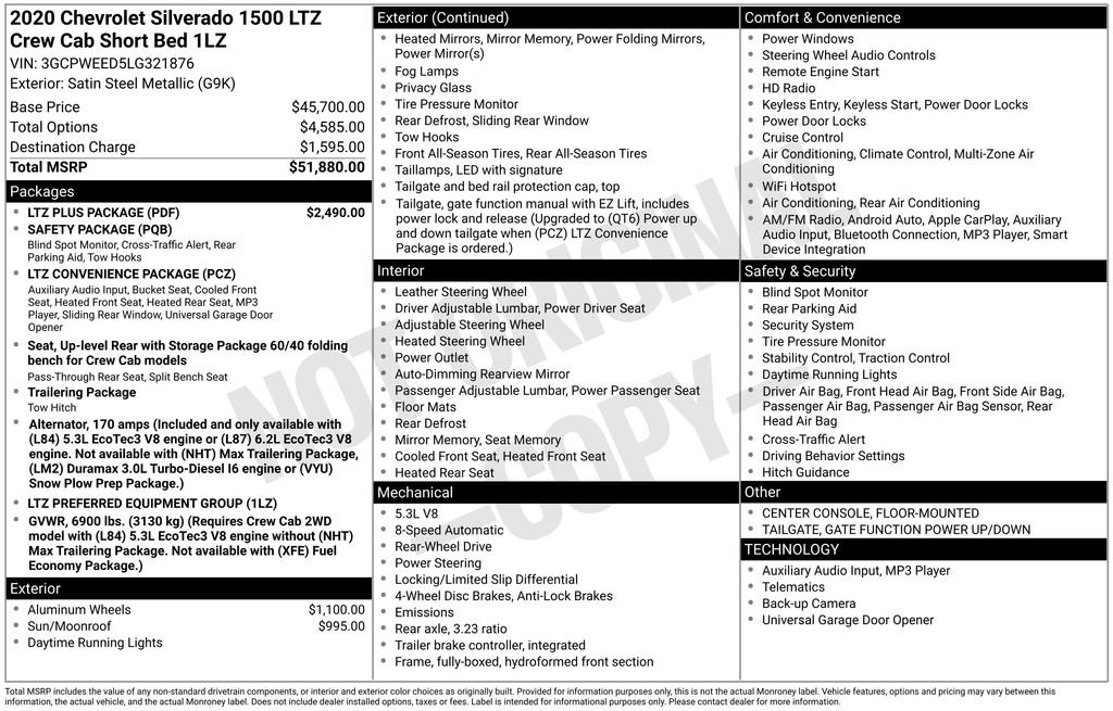 Used 2020 Chevrolet Silverado 1500 LTZ w/ LTZ Plus Package RWD image 5