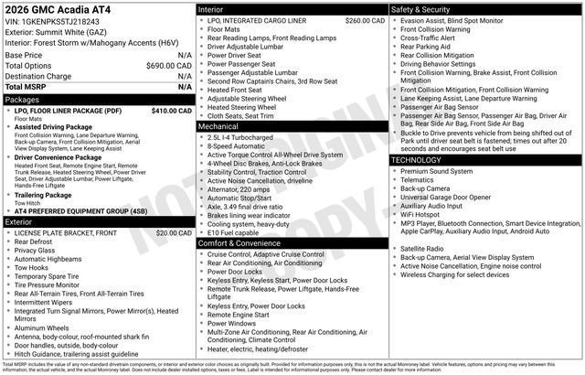 Certified 2026 GMC Acadia AT4 w/ LPO, Floor Liner Package AWD/4WD image 45