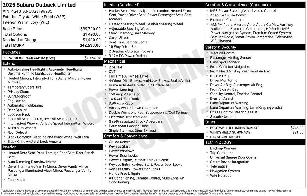 Certified 2025 Subaru Outback Limited w/ Popular Package #2 image 46