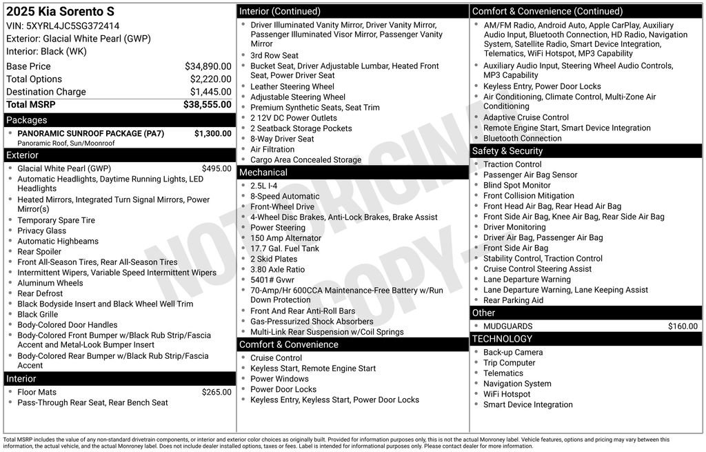 New 2025 Kia Sorento S w/ Panoramic Sunroof Package image 5