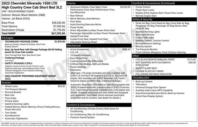 Used 2022 Chevrolet Silverado 1500 High Country w/ Technology Package AWD/4WD image 38
