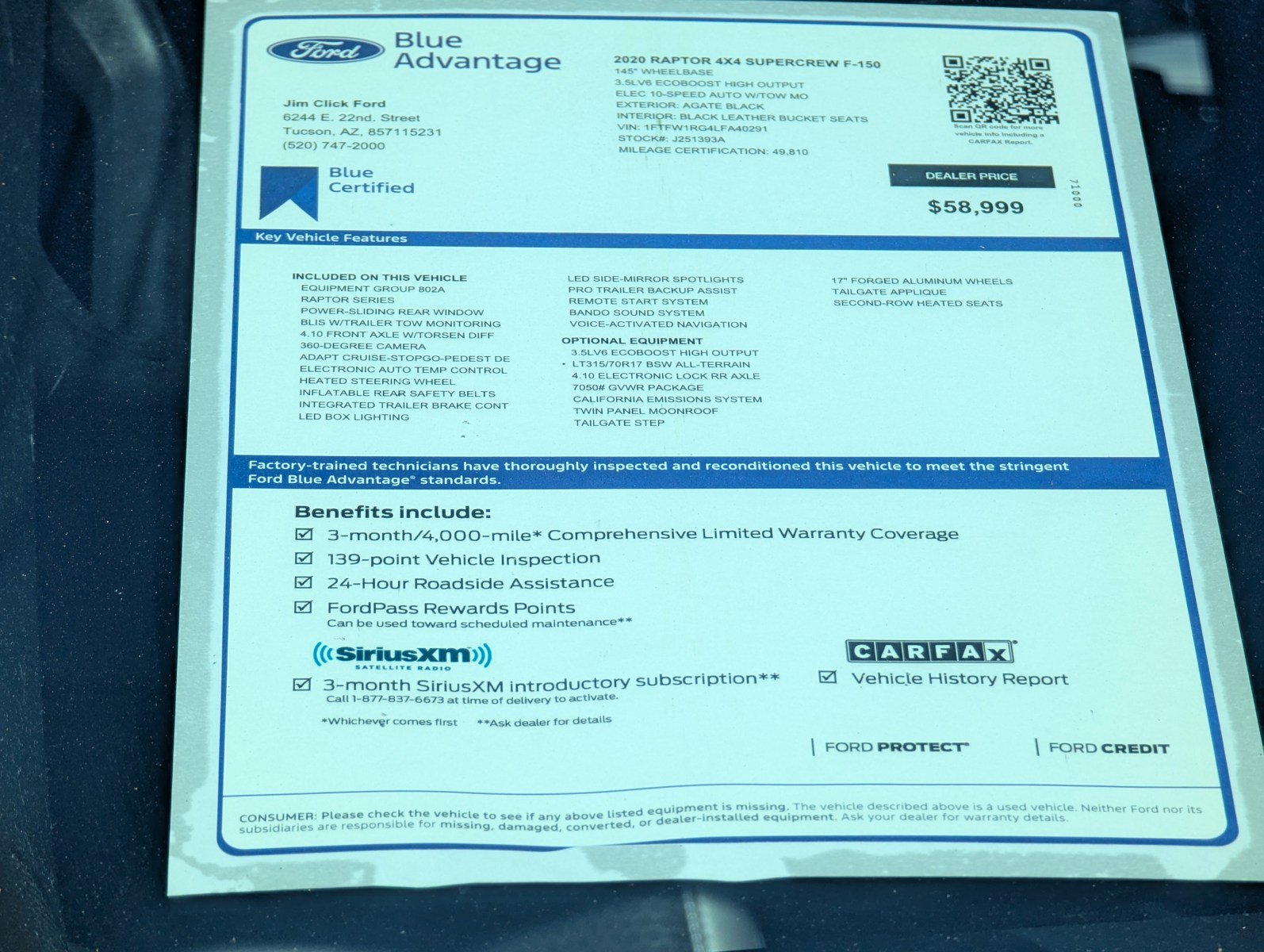 Certified 2020 Ford F150 Raptor w/ Equipment Group 802A Luxury AWD/4WD image 15