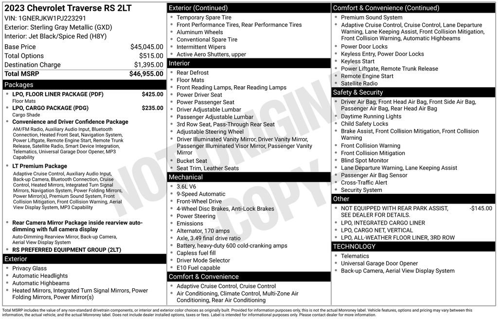 Used 2023 Chevrolet Traverse RS w/ LPO, Floor Liner Package image 2