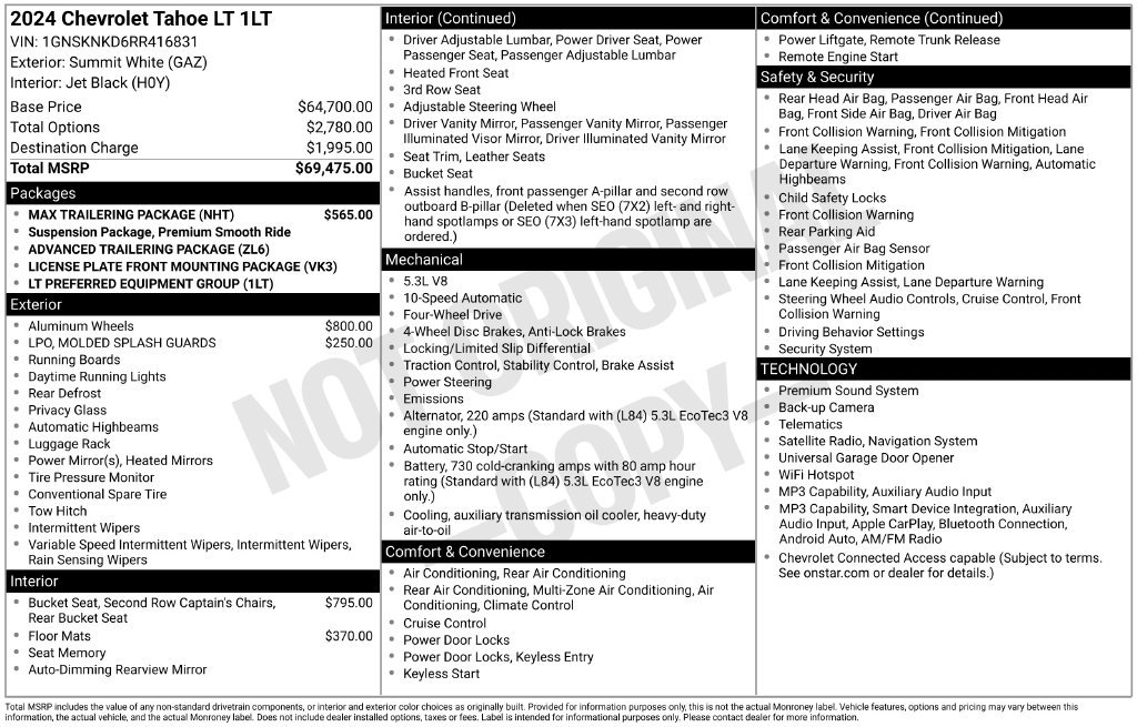 Used 2024 Chevrolet Tahoe LT w/ Max Trailering Package AWD/4WD image 3