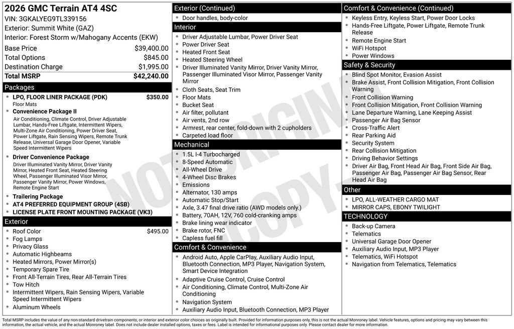 New 2026 GMC Terrain AT4 w/ LPO, Floor Liner Package AWD/4WD image 5