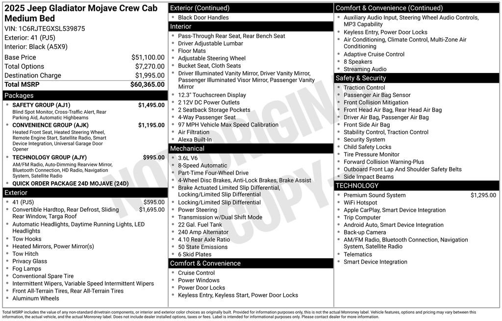 Used 2025 Jeep Gladiator Mojave w/ Safety Group AWD/4WD image 6