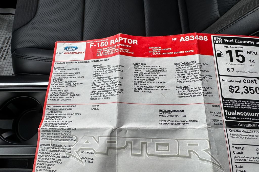 Certified 2022 Ford F150 Raptor w/ Equipment Group 801A High AWD/4WD image 49