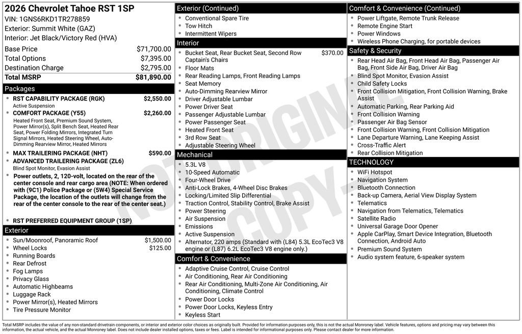 New 2026 Chevrolet Tahoe RST w/ RST Capability Package AWD/4WD image 36