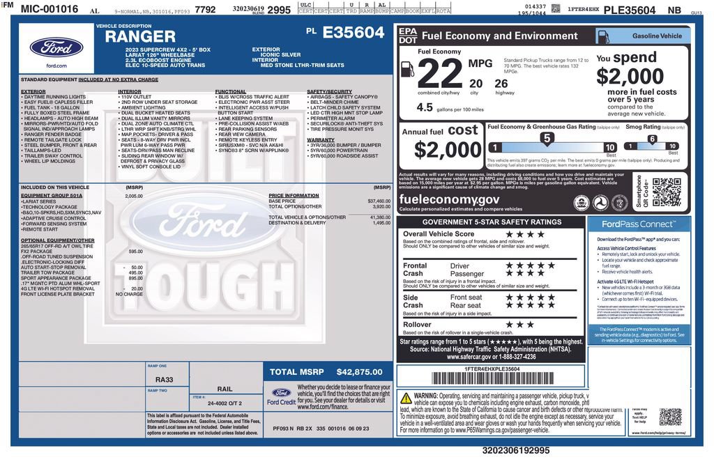 Certified 2023 Ford Ranger Lariat w/ Equipment Group 501A High RWD image 5