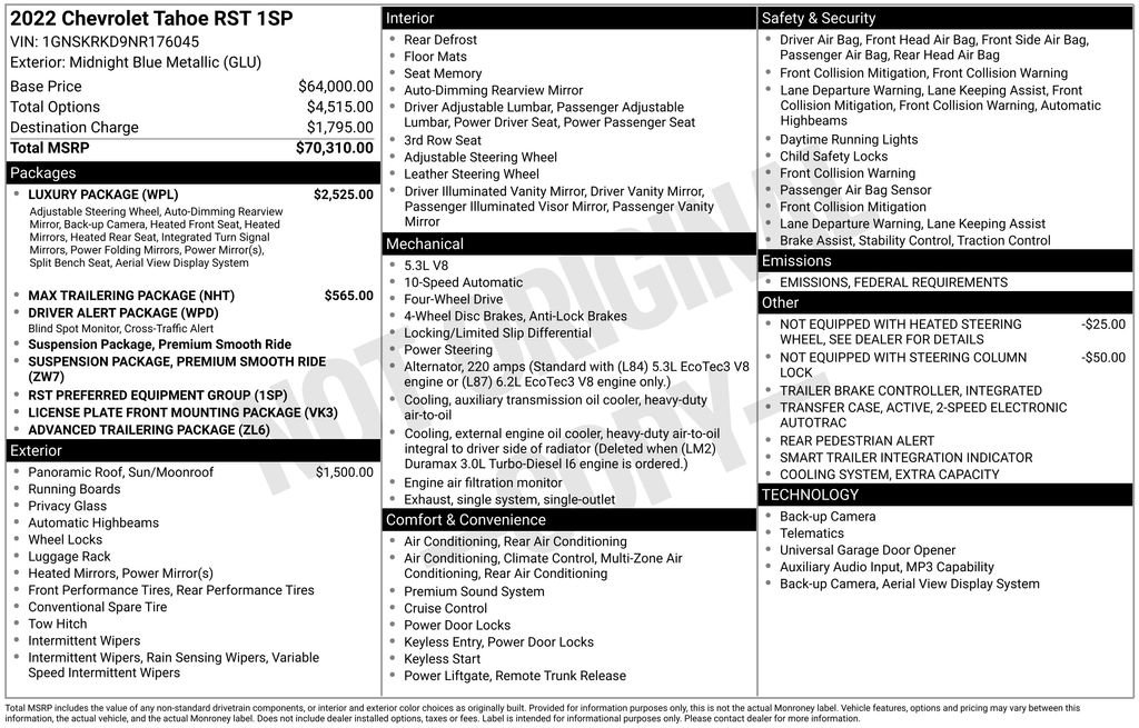 Used 2022 Chevrolet Tahoe RST w/ Luxury Package image 2