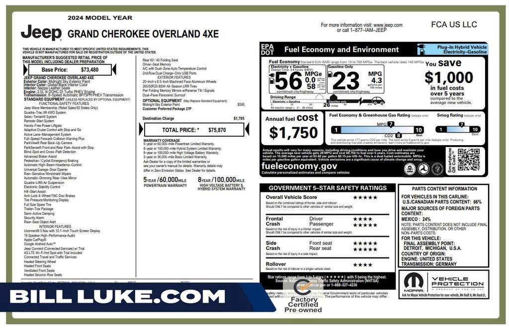 Certified 2024 Jeep Grand Cherokee Overland w/ Trailer Tow Package