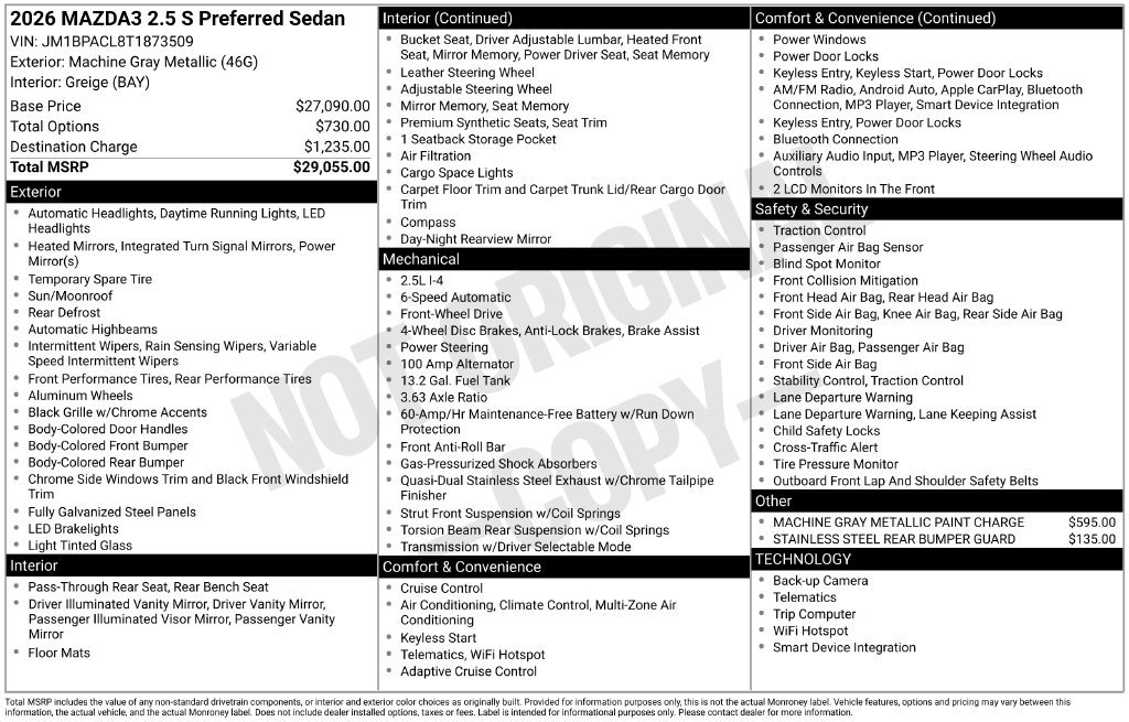New 2026 MAZDA MAZDA3 2.5 S Sedan w/ Preferred Pkg FWD image 3