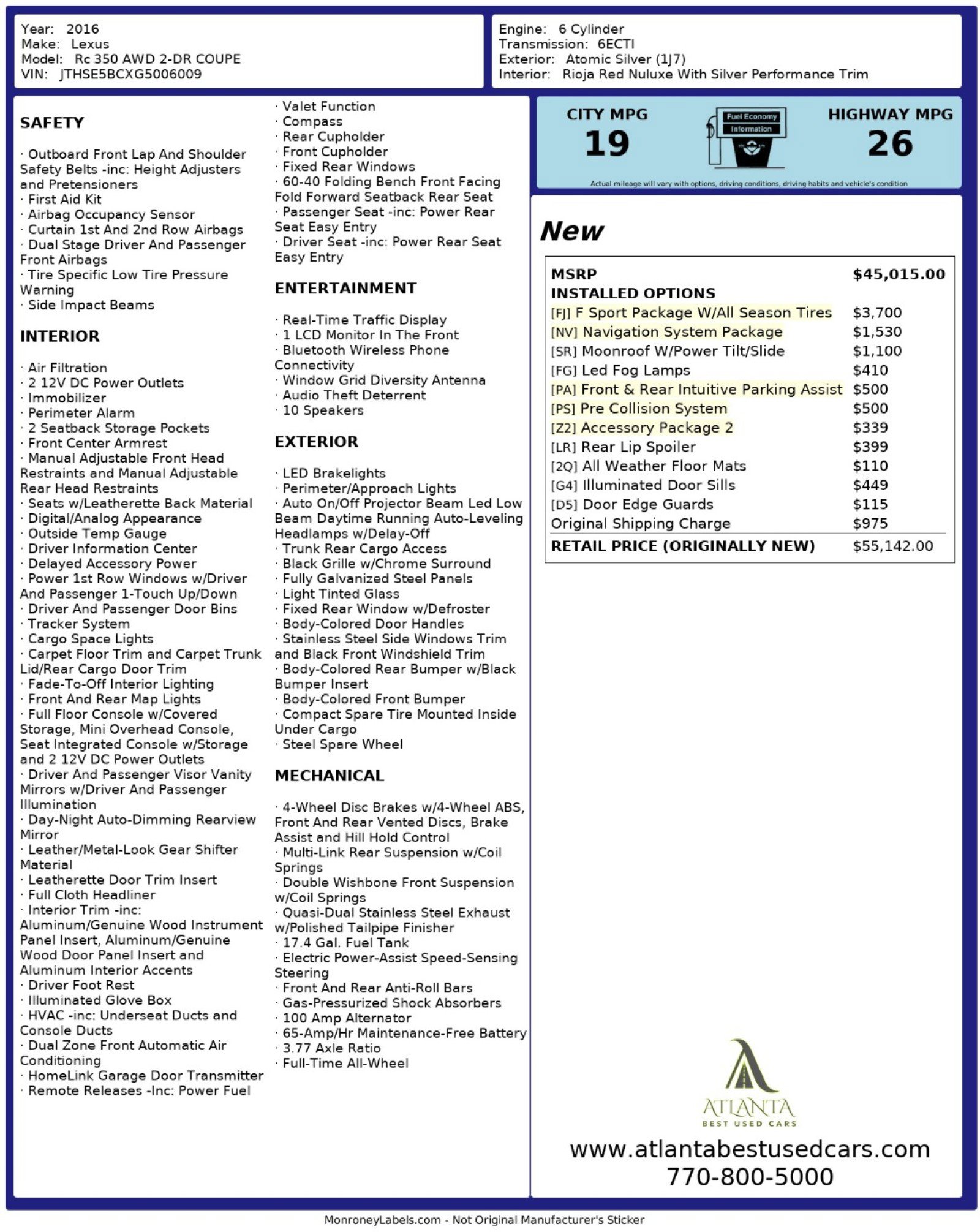 Used 2016 Lexus RC 350 F Sport image 49