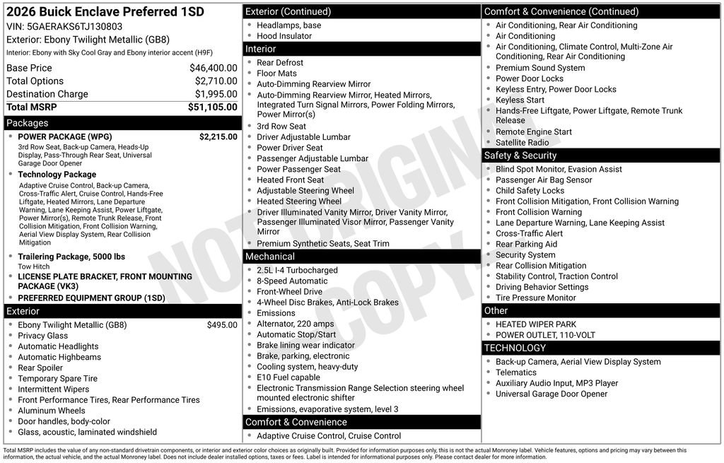New 2026 Buick Enclave Preferred w/ Power Package FWD image 12