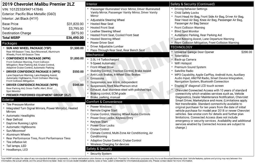 Used 2019 Chevrolet Malibu Premier w/ Sun and Wheel Package FWD image 11