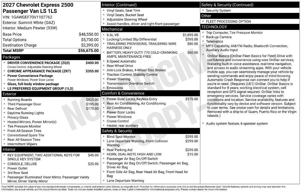 New 2027 Chevrolet Express 2500 LS w/ Driver Convenience Package RWD image 1