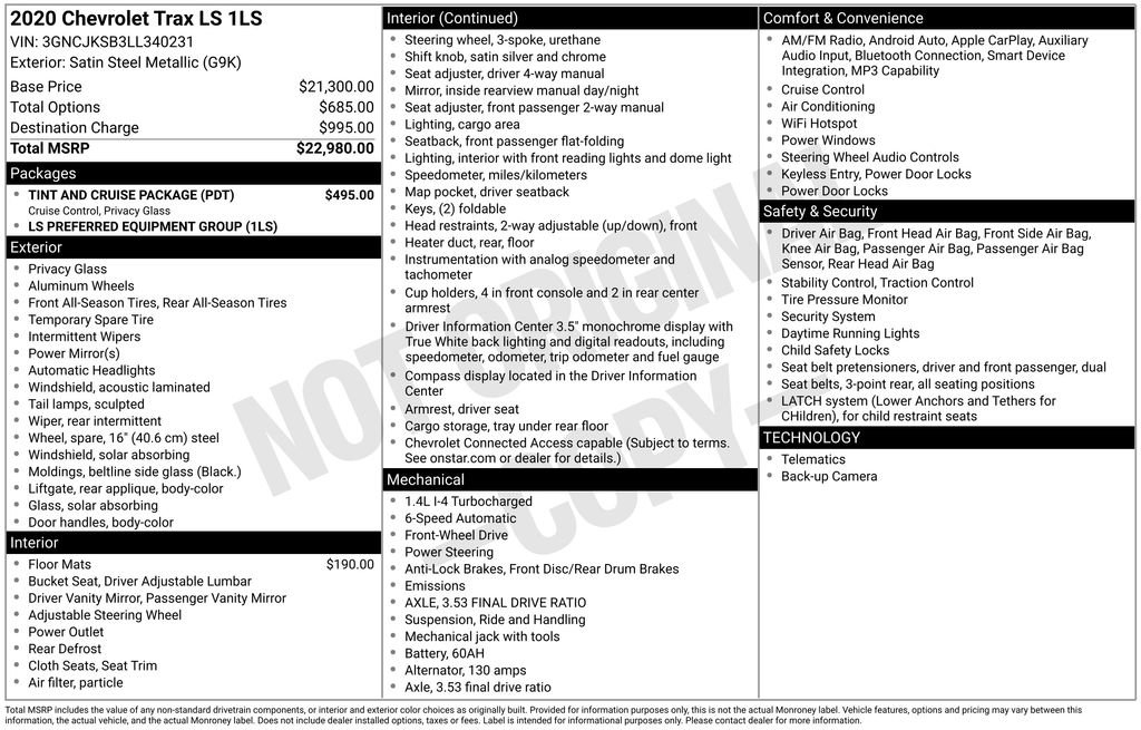 Used 2020 Chevrolet Trax LS w/ Tint and Cruise Package FWD image 33