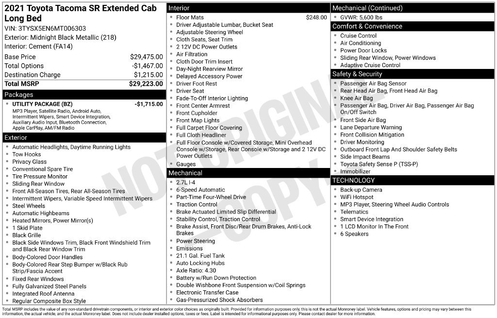 Certified 2021 Toyota Tacoma SR AWD/4WD image 21