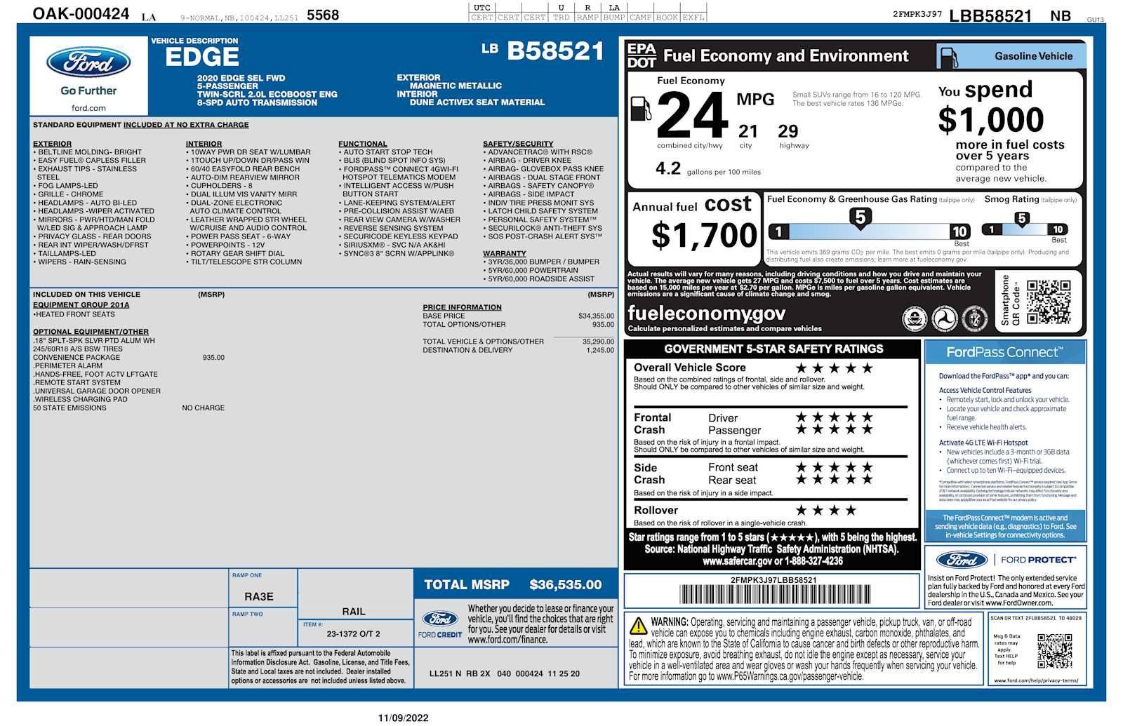 Used 2020 Ford Edge SEL w/ Convenience Package FWD image 7