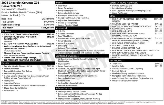 New 2026 Chevrolet Corvette Z06 w/ Stealth Interior Trim Package RWD image 4