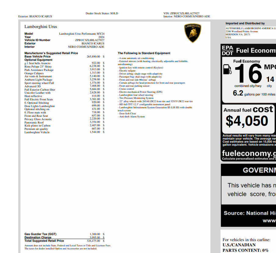 Used 2024 Lamborghini Urus Performante AWD/4WD image 52