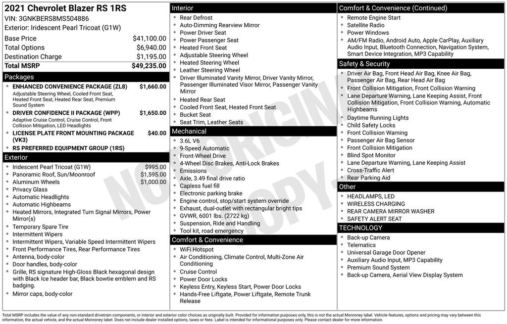 Used 2021 Chevrolet Blazer RS w/ Enhanced Convenience Package FWD image 8