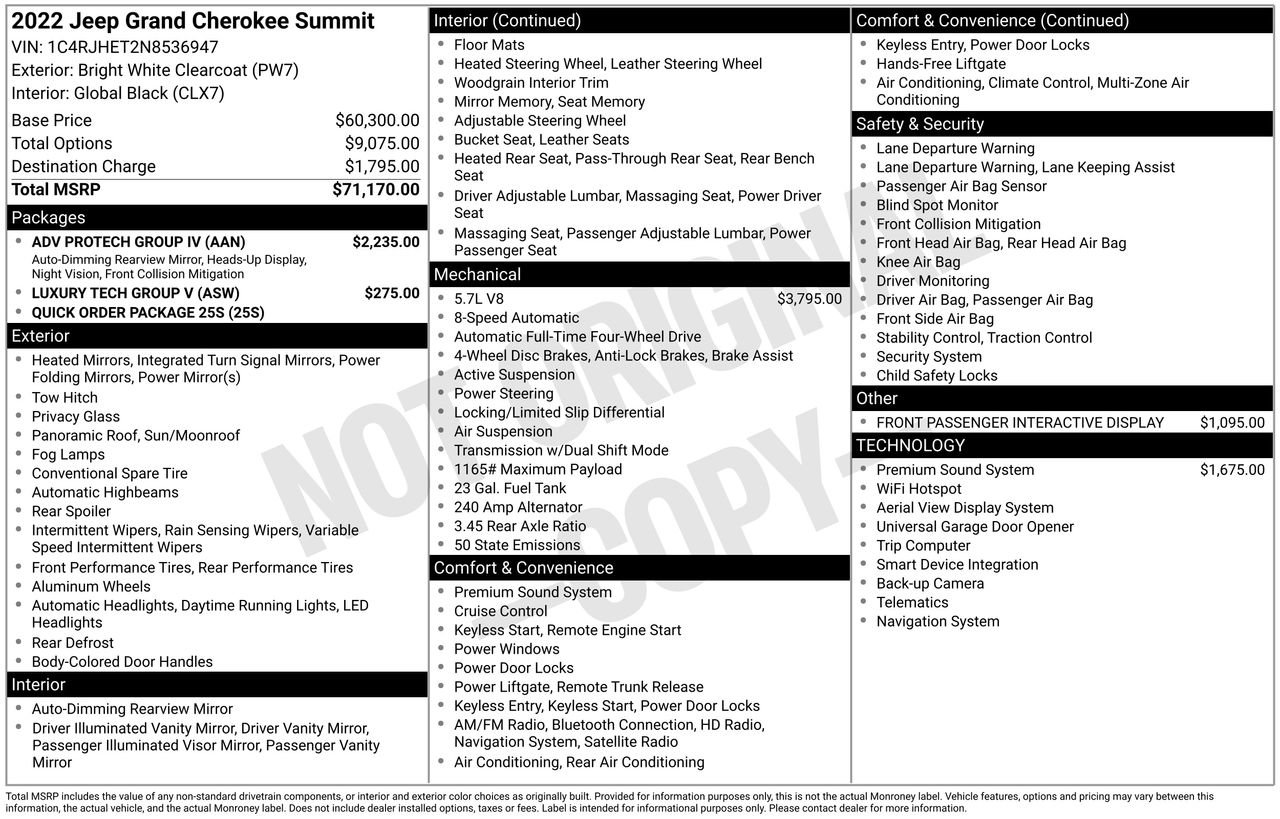 Used 2022 Jeep Grand Cherokee Summit w/ Adv Protech Group IV image 50