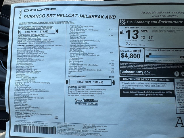 New 2026 Dodge Durango SRT Hellcat w/ Premium Group AWD/4WD image 39