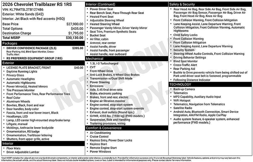 Used 2026 Chevrolet TrailBlazer RS w/ Driver Confidence Package FWD image 33
