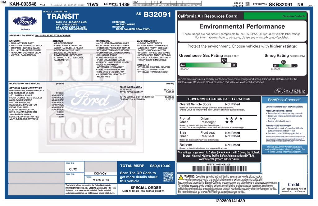 New 2025 Ford Transit 150 Low Roof AWD w/ Load Area Protection Package image 7