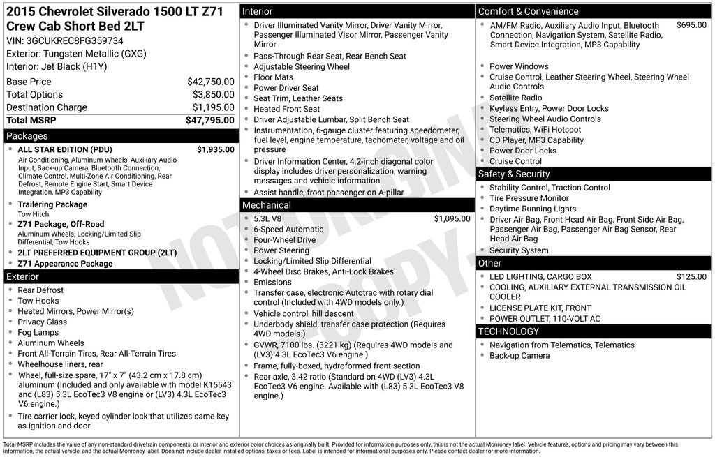 Used 2015 Chevrolet Silverado 1500 LT w/ All Star Edition AWD/4WD image 6