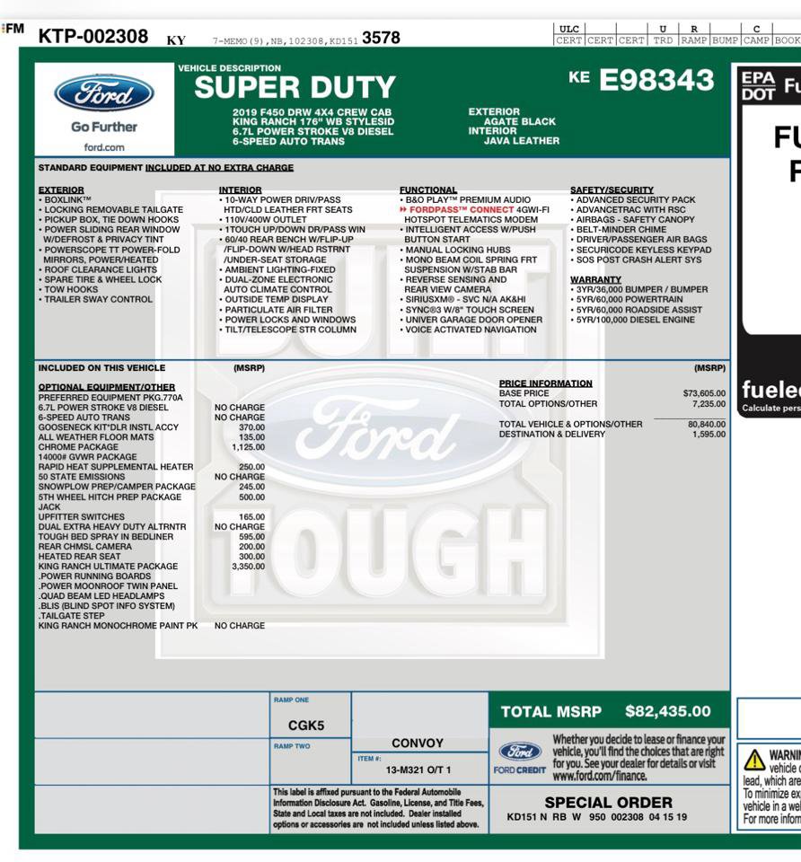 Used 2019 Ford F450 King Ranch w/ King Ranch Ultimate Package AWD/4WD image 32